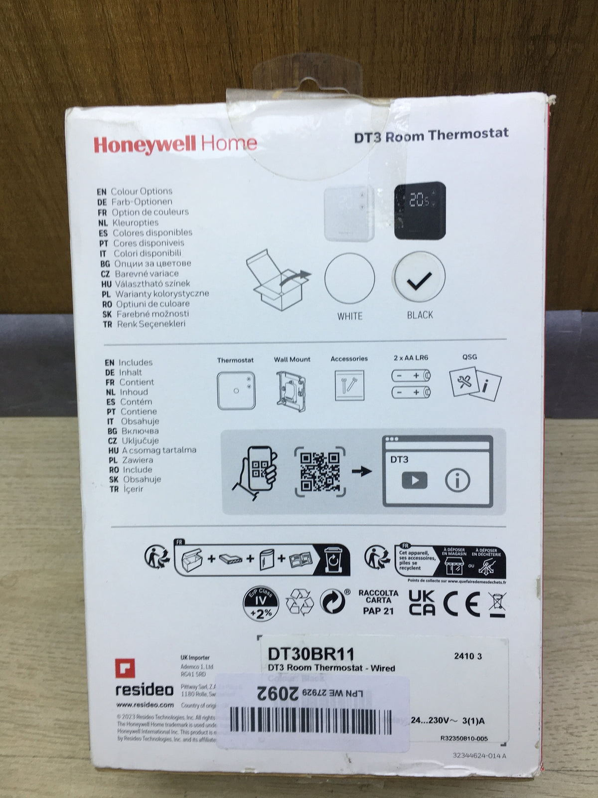 Honeywell Home DT3 Raumthermostat, schwarz, I31481