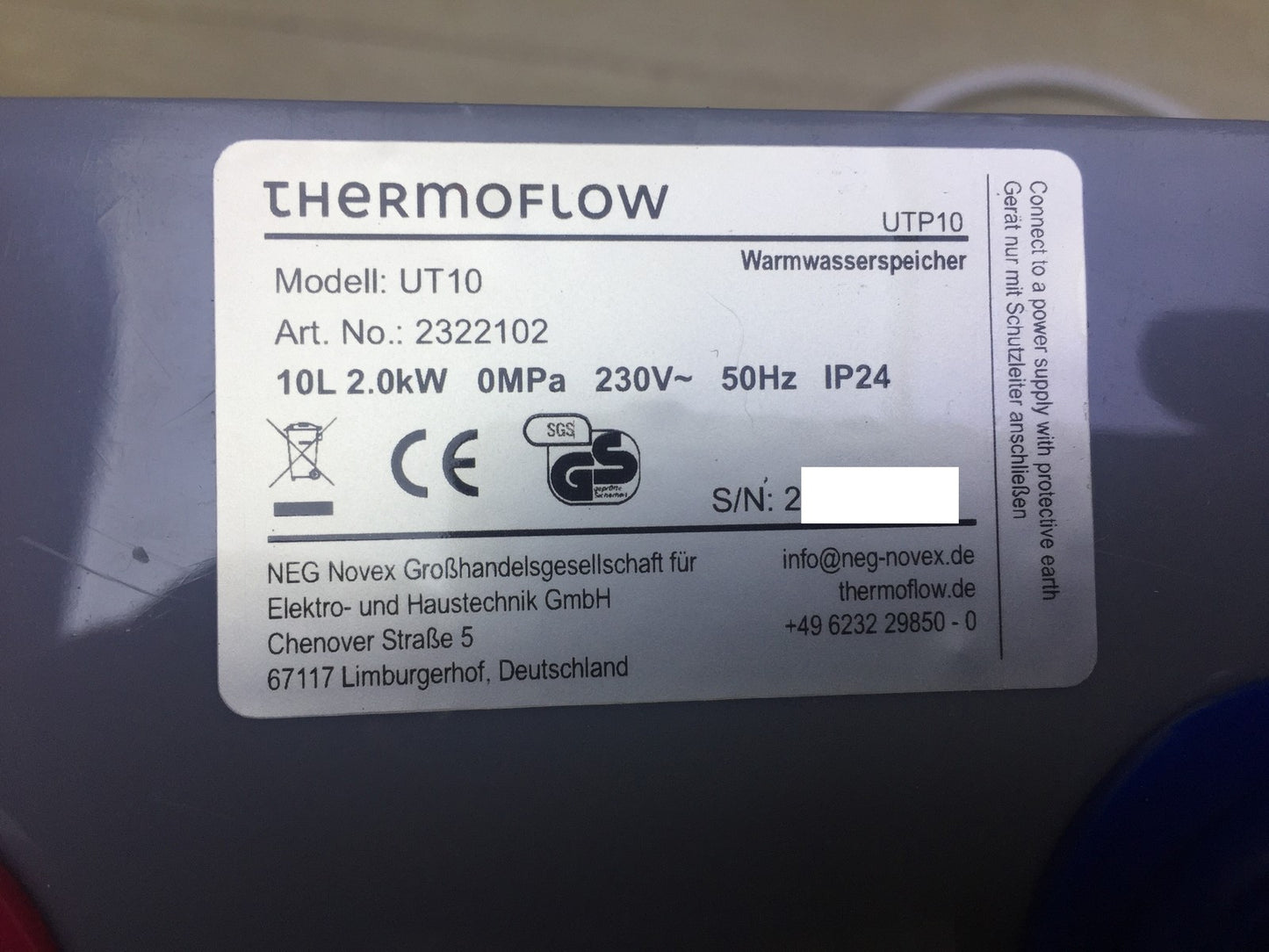 Thermoflow UT10 Untertischspeicher drucklos (2322102), 10 Liter, EEK:A, I33268