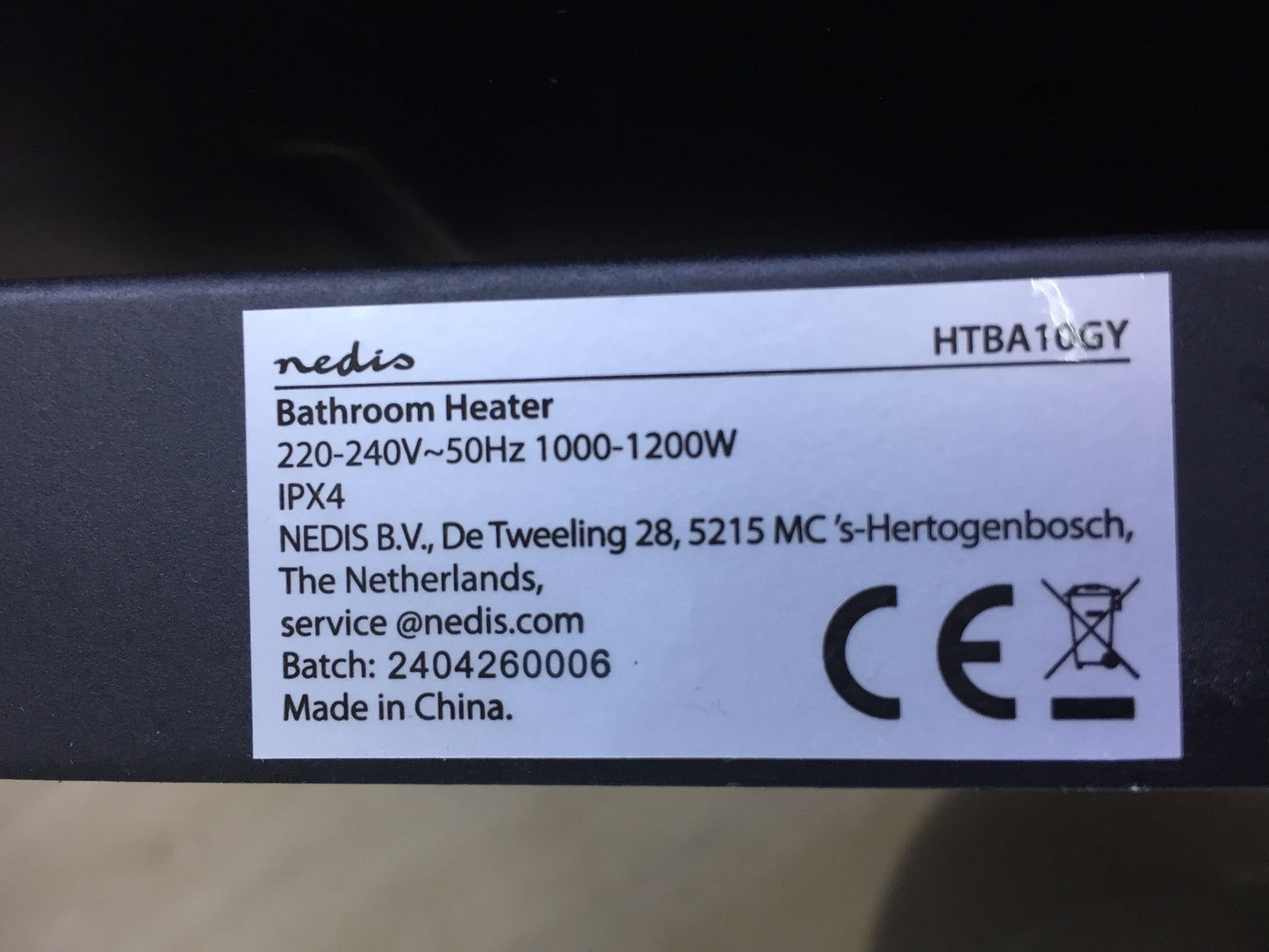 Nedis HTBA10GY Bathroom Heater, I29483