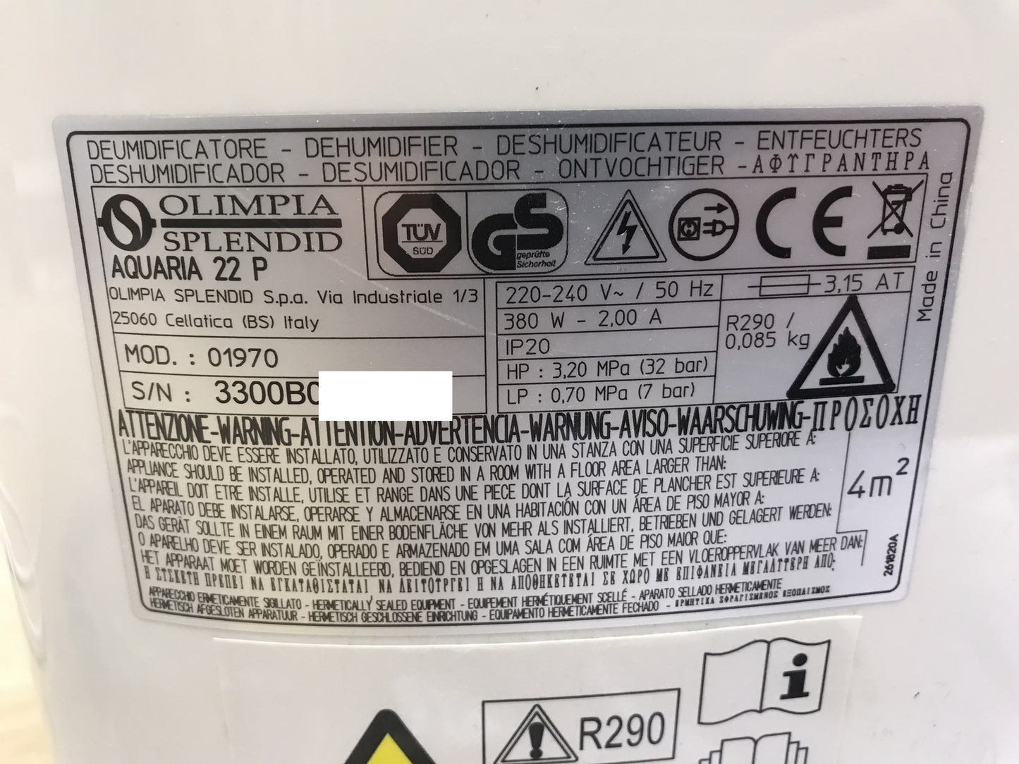 Olimpia Splendid 01970 Aquaria 22 P Luftentfeuchter 22 L/Tag, I32325