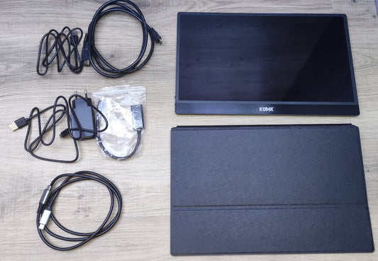KUMK tragbarer Monitor 15" FHD 1920x1080 IPS HDMI USB-C Lautsprecher schwarz
