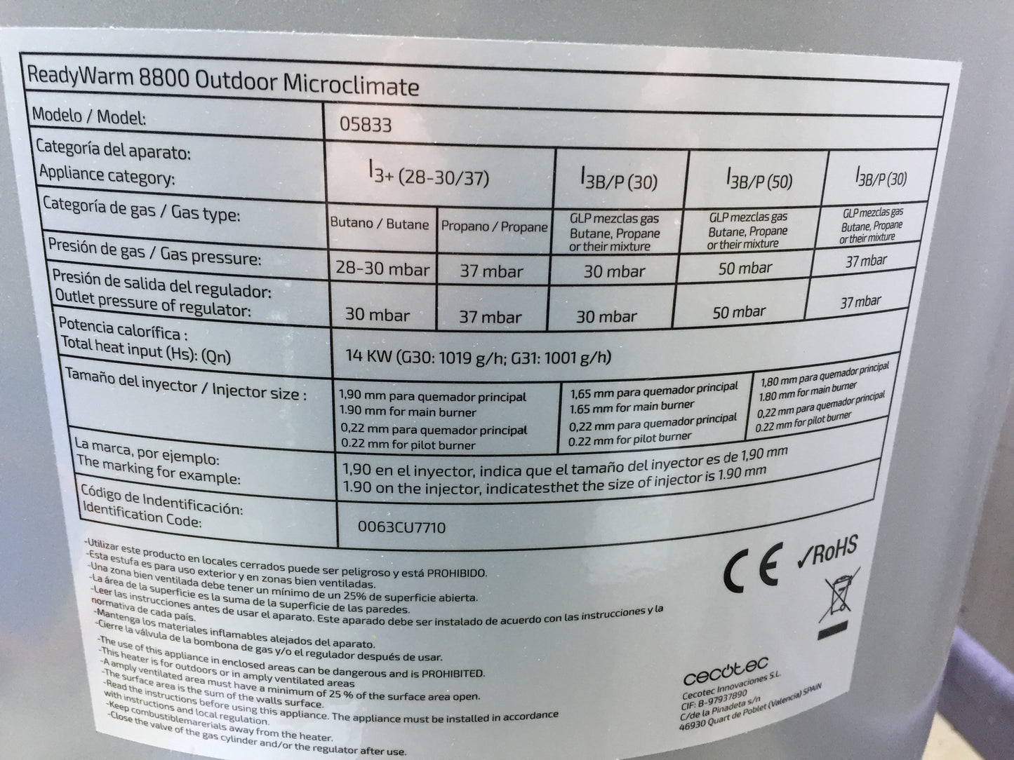 Cecotec Ready Warm 8800 Outdoor Microclimate Gasheizung für Außenbereich I30512