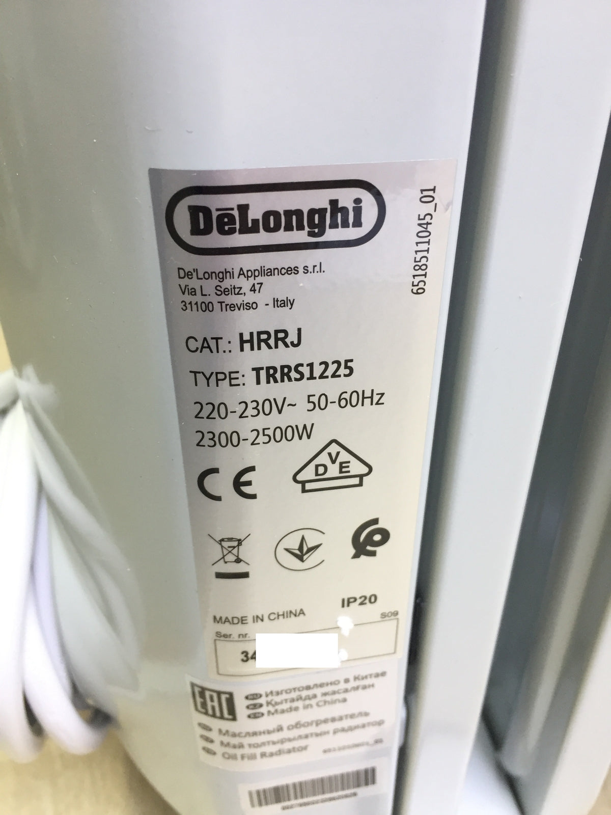 DeLonghi TRRS 1225 oil radiator, I31780