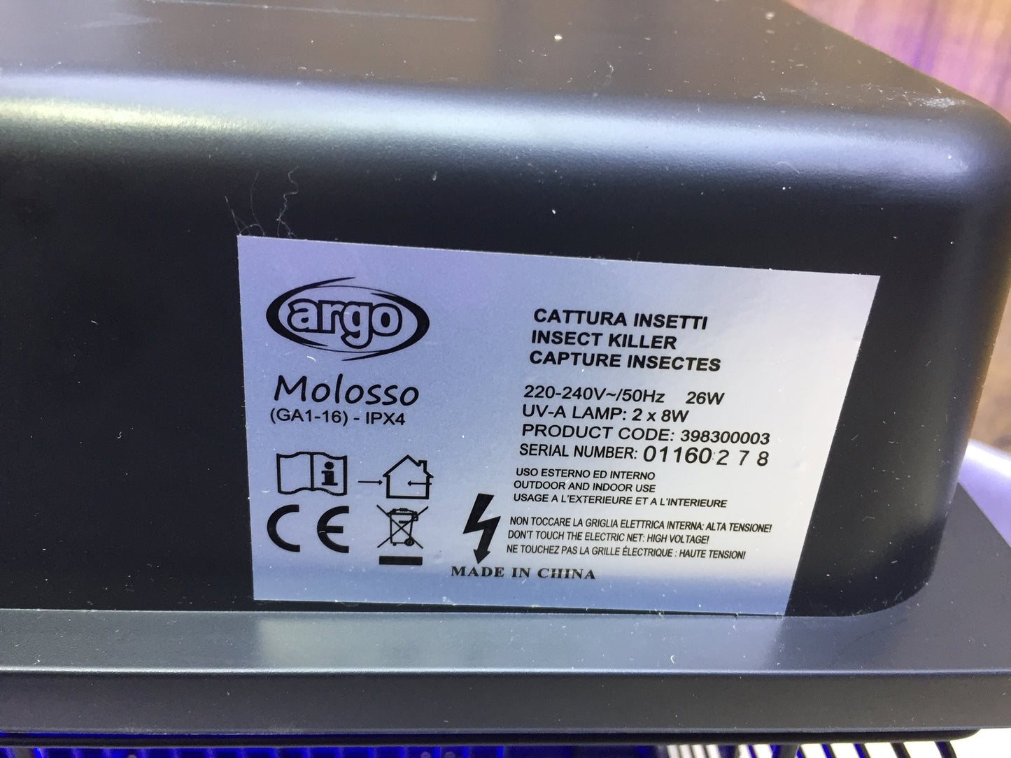 Argo Molosso ABS insect killer 4 side open, I26380