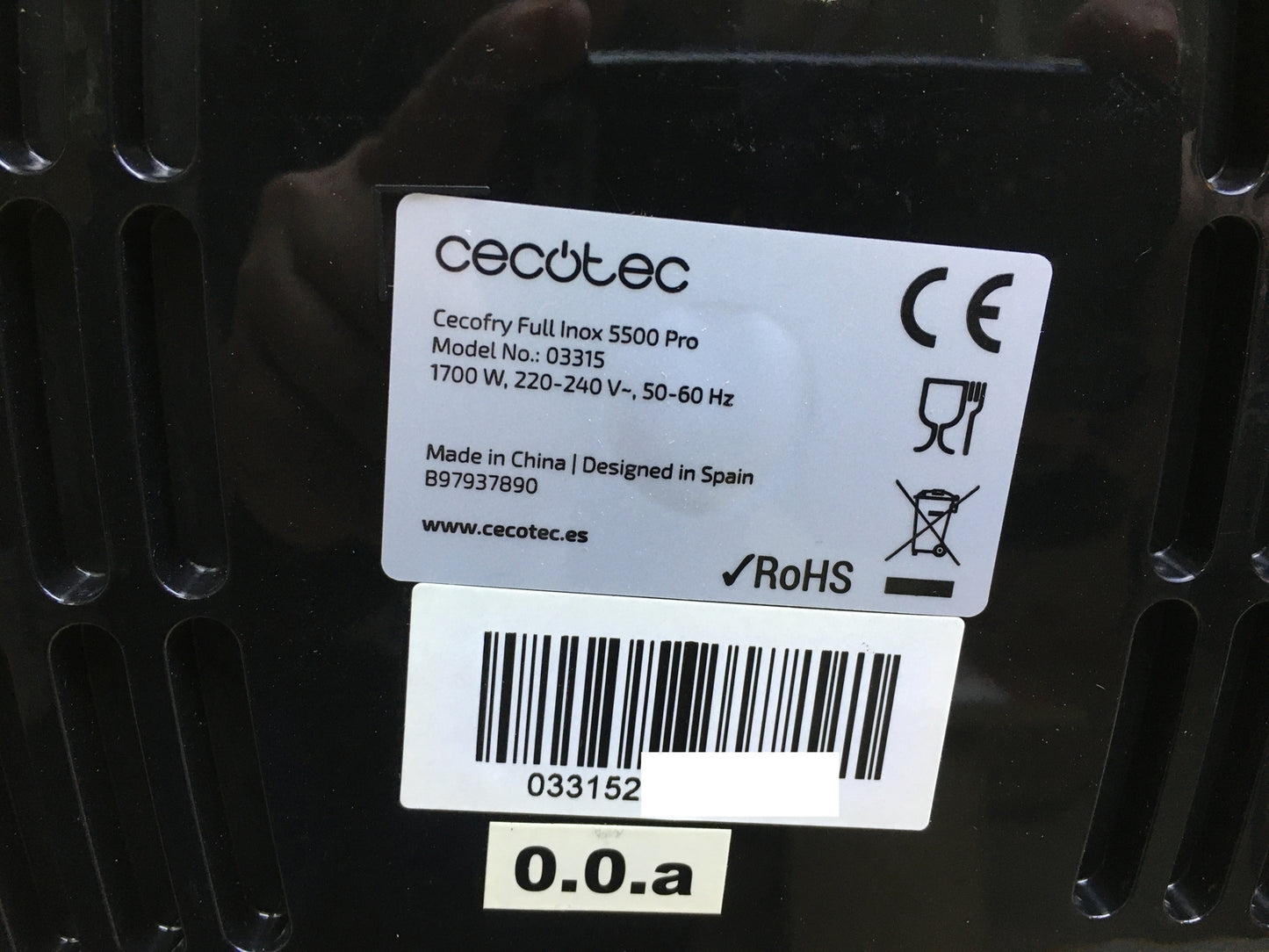 Cecotec Cecofry Full Inox 5500 Pro Hot Air Fryer (03315), I29078