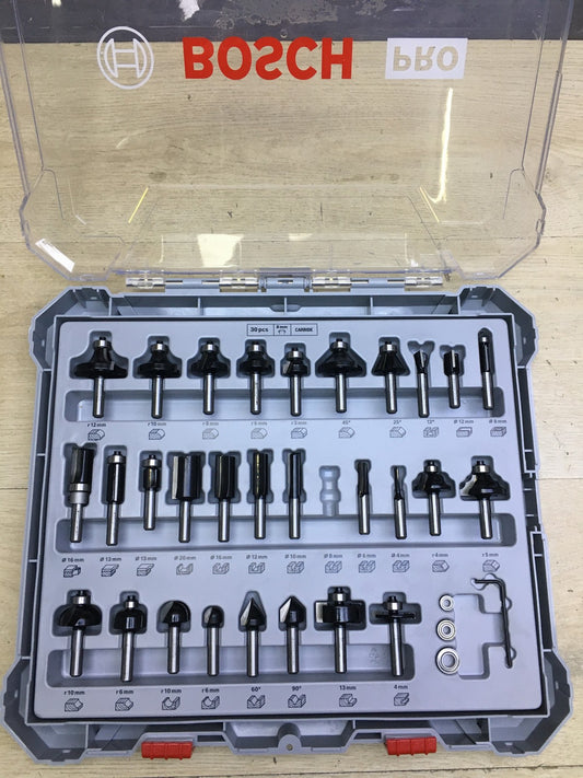 Bosch 29tlg. Fräser Set Mixed (für Holz, Zubehör Oberfräsen 8mm Schaft), I34446