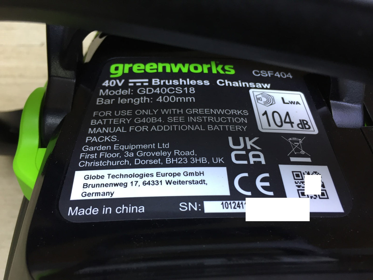 Greenworks Tools GD40CS18 Cordless Chainsaw solo, I33532
