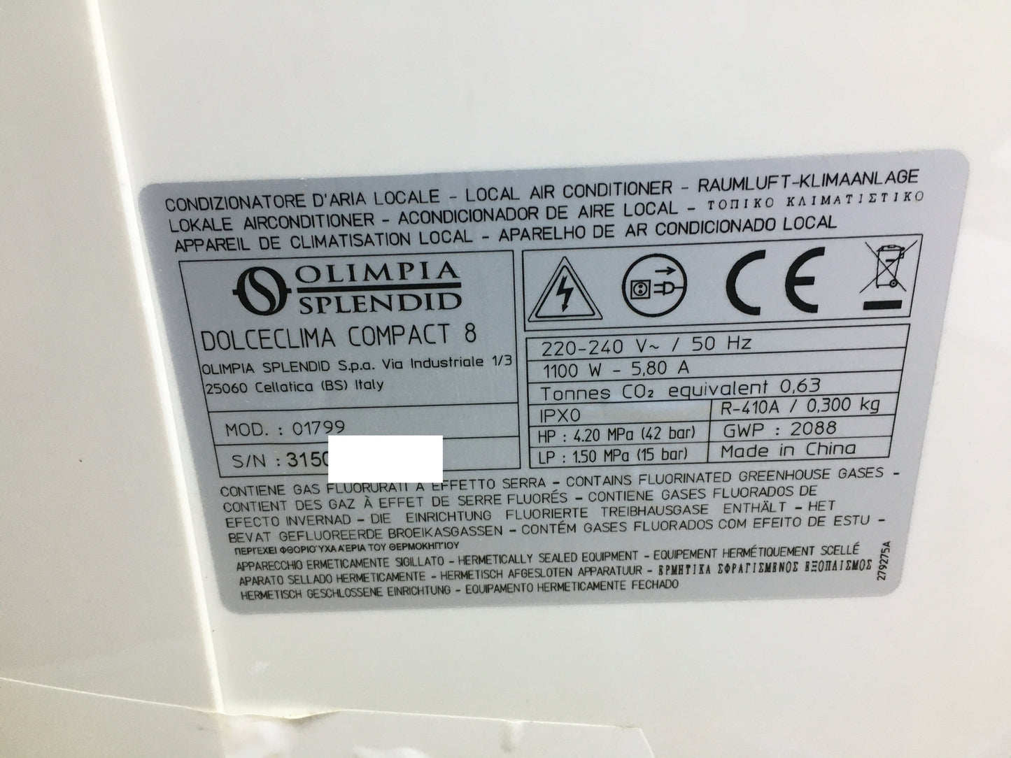 Olimpia Splendid Dolceclima compact 8 mobile Klimaanlage (01799), EEK:A, I31291