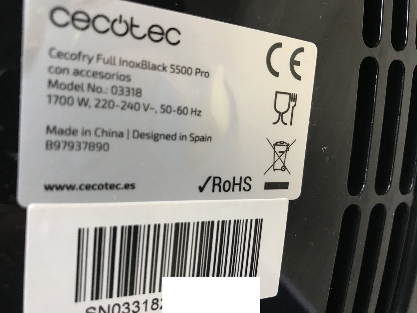 Cecotec Cecofry Full InoxBlack 5500 Pro Heißluftfritteuse (03318), 1700W, I29056