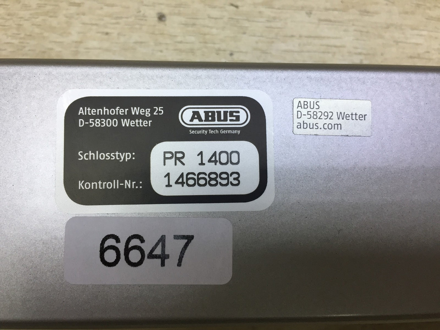 ABUS door security bolt cross bar lock PR1400 silver 10254, I32984