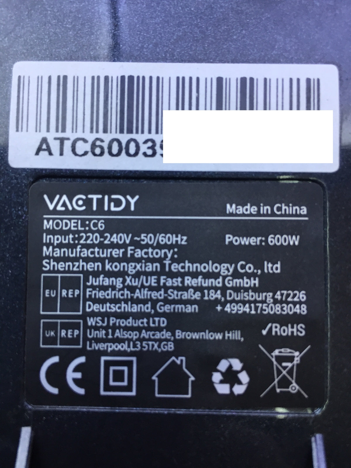 Vactidy C6 Staubsauger mit Kabel, Schwarz, 600 W, I29750