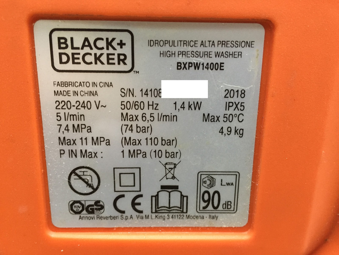 Black&Decker BXPW1400E Hochdruckreiniger 1400W 110bar, I33606