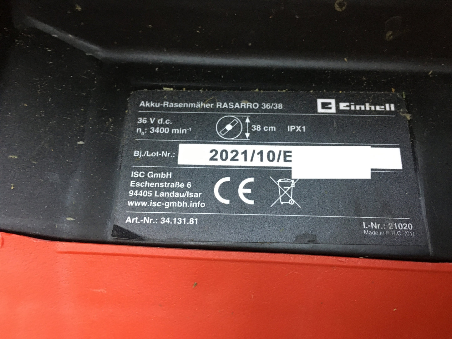 Einhell Rasarro 36/38 Cordless Lawn Mower (3413181) SOLO, I30575