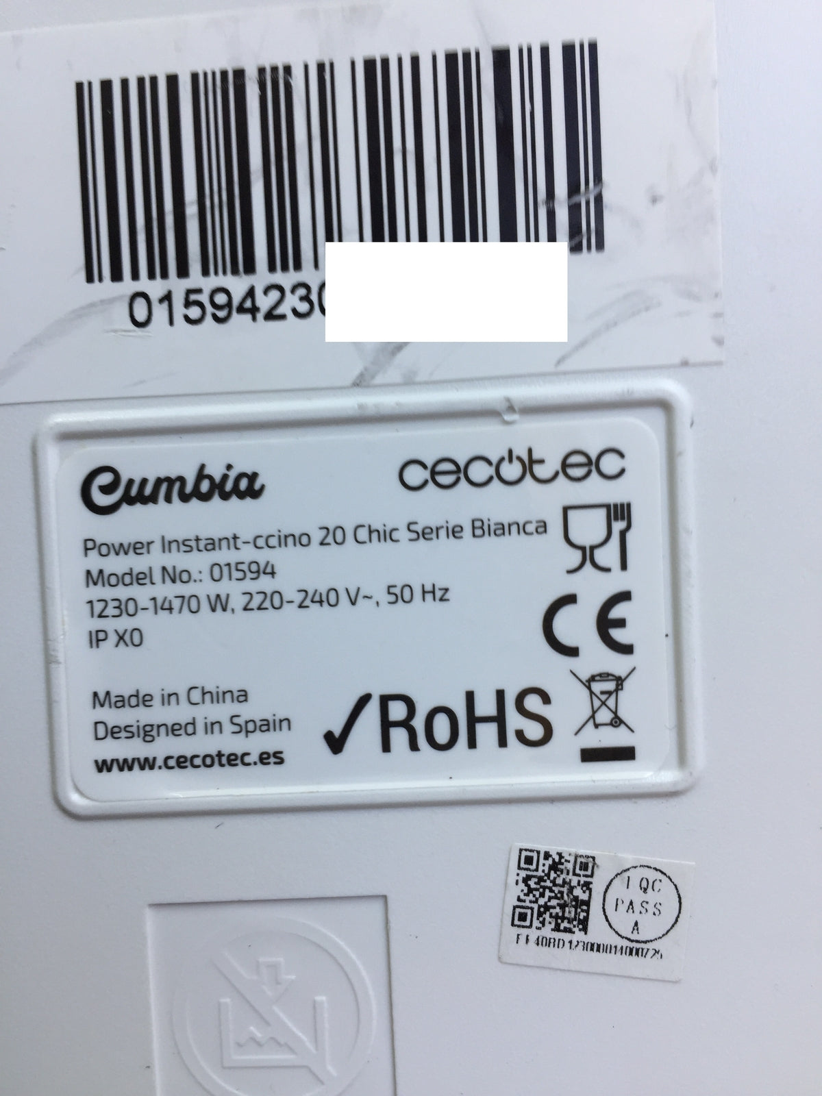 Cecotec Power Instant-ccino 20 Chic Serie Bianca Coffee Machine (01594), I29211