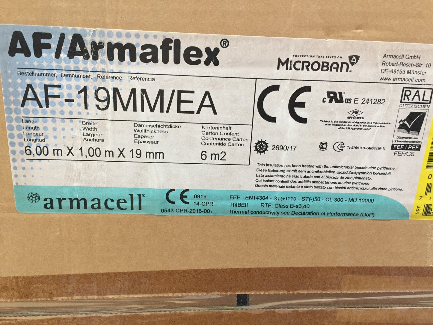 AF/Armaflex IAFMC19500600 AF-19MM/EA plate material, I32828
