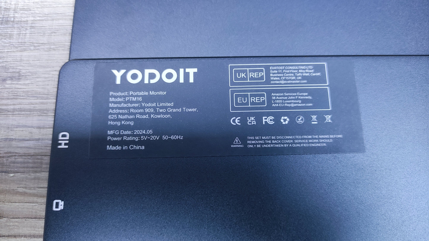 Yodoit PTM16 Tragbarer 2.5K Monitor 16" QHD 2560x1600 IPS Mini-HDMI USB-C 120Hz