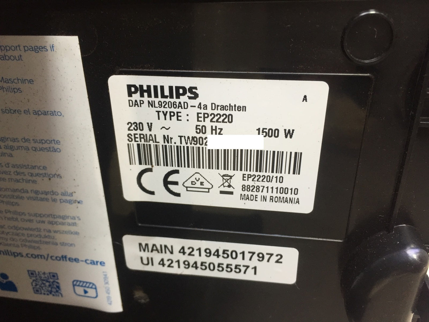 PHILIPS Series 2200 fully automatic coffee machine (EP2220/10), 1500W, I32057