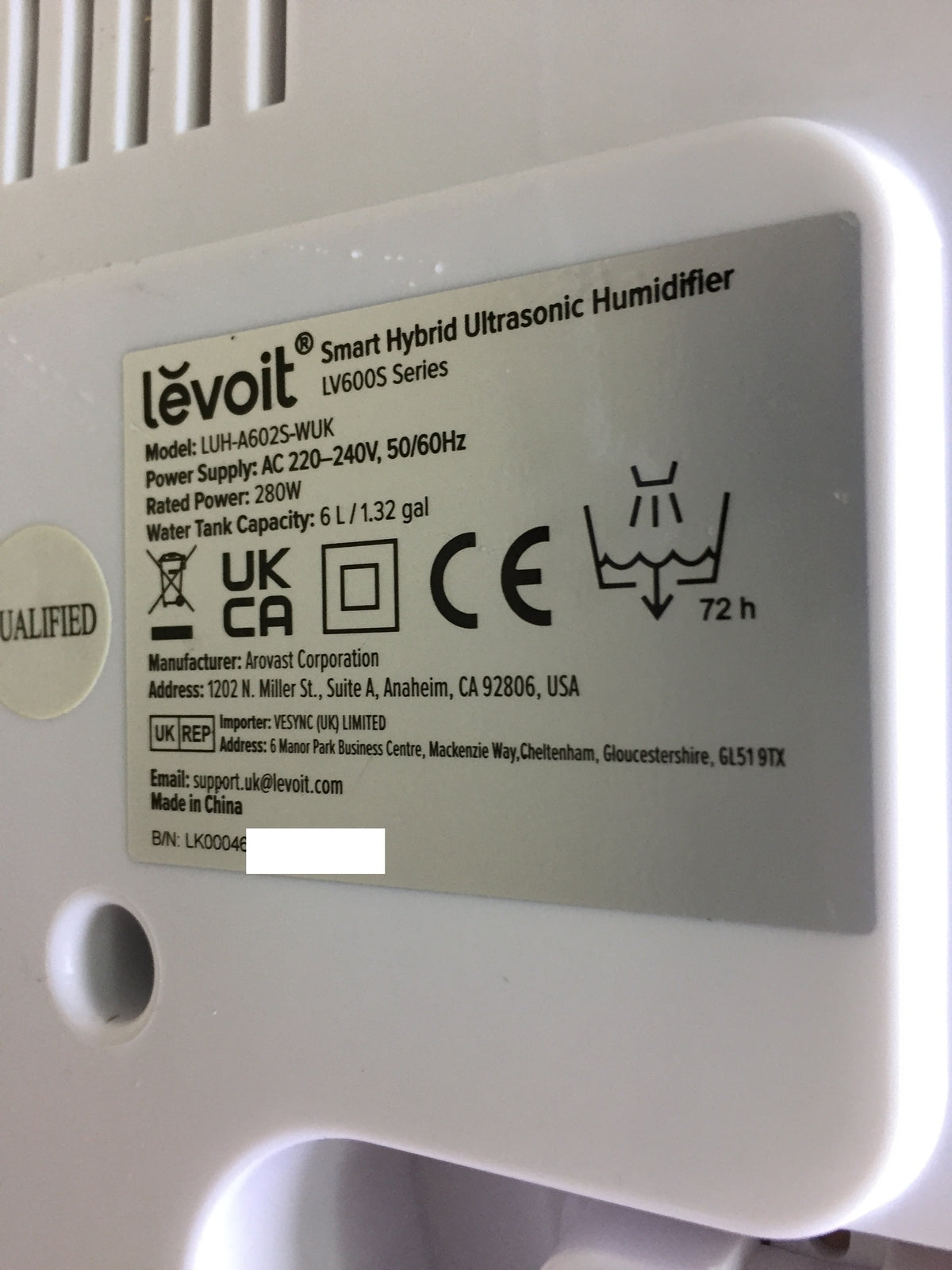 LEVOIT LUH-A602S Luftbefeuchter LV600S, 6L, bis 40–70 m², I31834