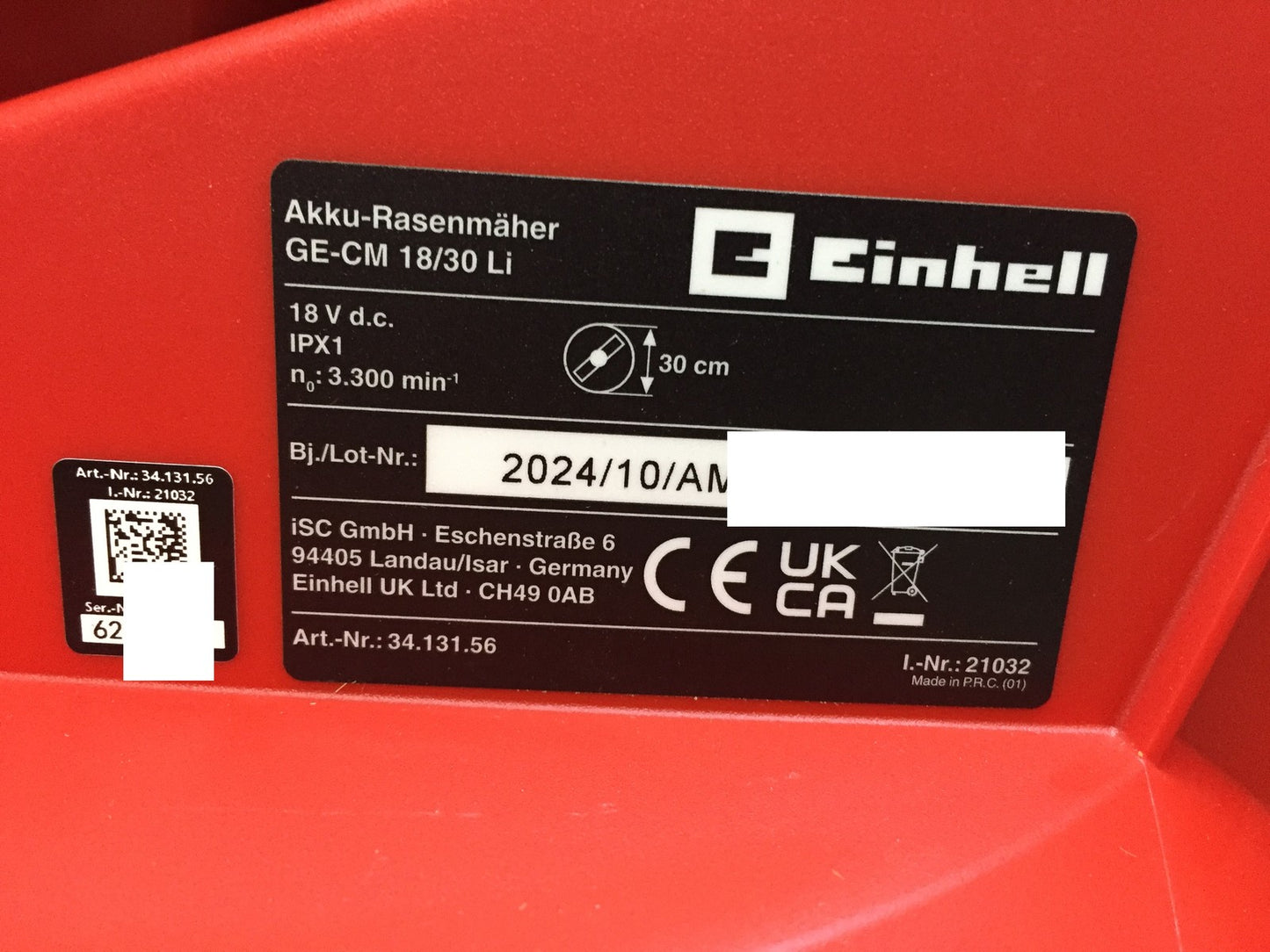 Einhell GE-CM 18/30 Li Akku-Rasenmäher inkl. Akku 3.0Ah und Ladegerät, I34173
