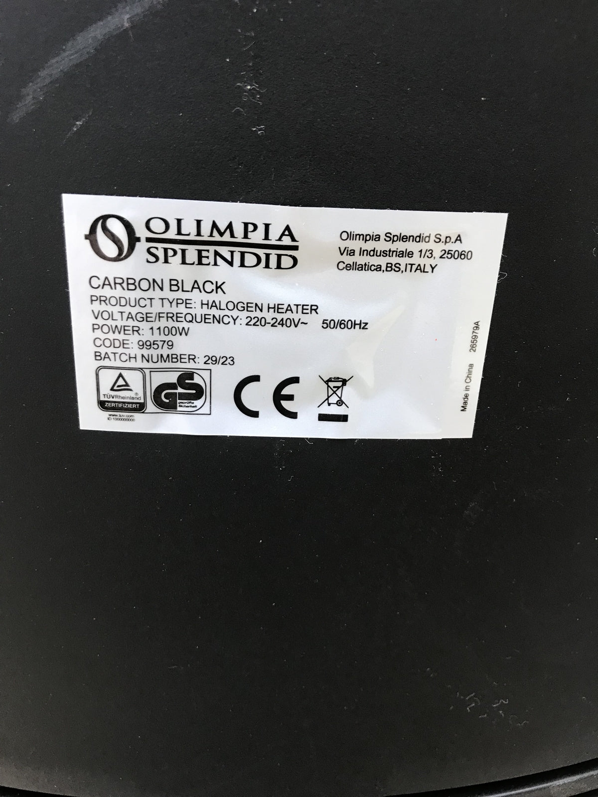 OLIMPIA SPLENDID 99579 Carbon Black Radiant Heater, I30988