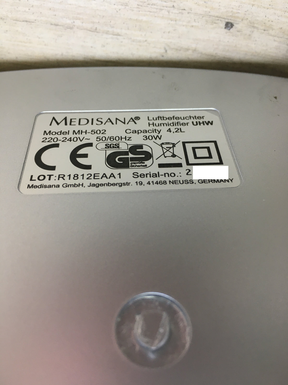 Medisana MH-502 Humidifier Room Humidifier 60065, I31234