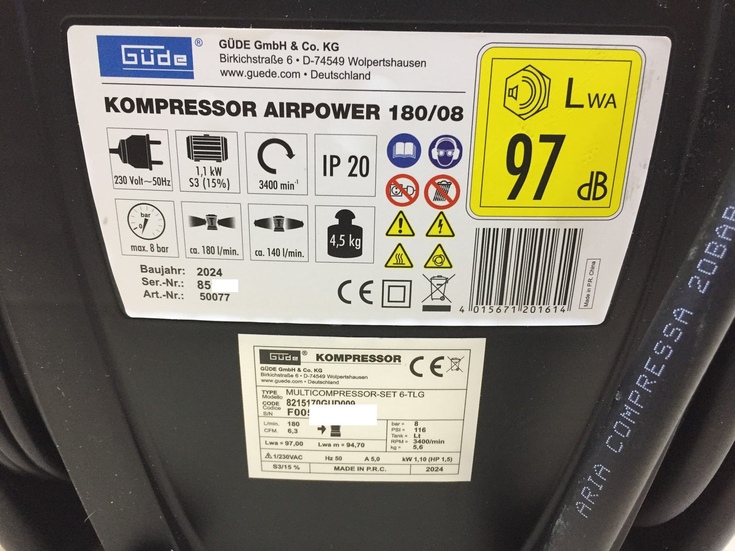 Güde Airpower 180/08 Mobile Electric Compressor 1.1kW (230V) 1.5HP, I33272