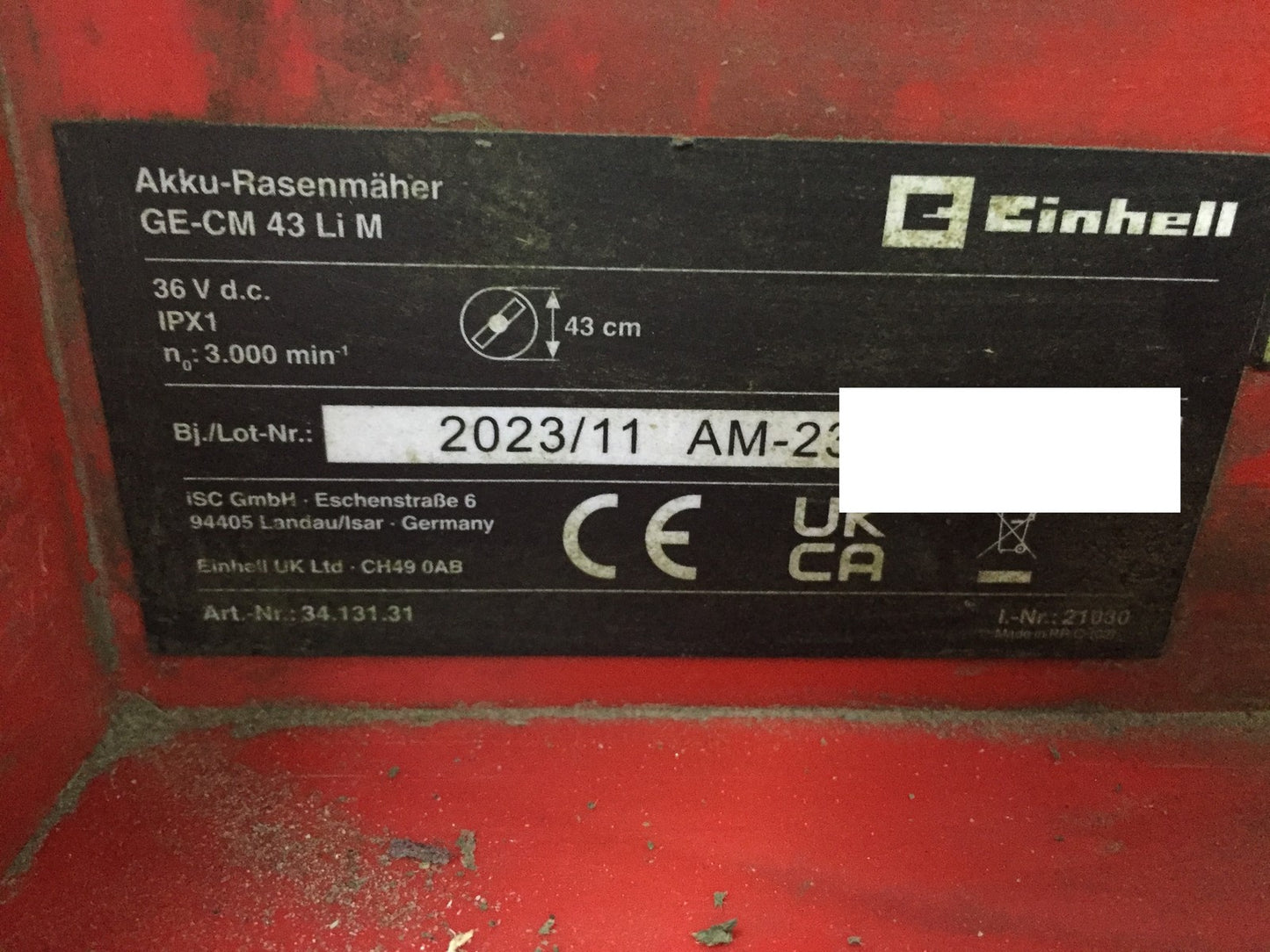 Einhell GE-CM 43 Li M Cordless Lawn Mower SOLO, I33267