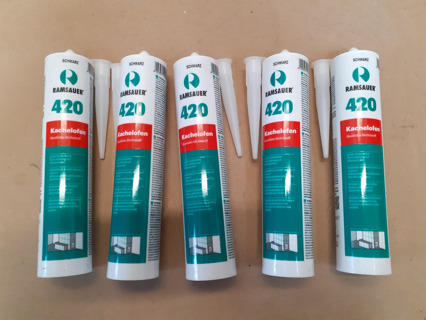 25,81€/L Ramsauer 420 Kachelofen Dichtstoff 310 ml schwarz, 5x Kartusche, I09282