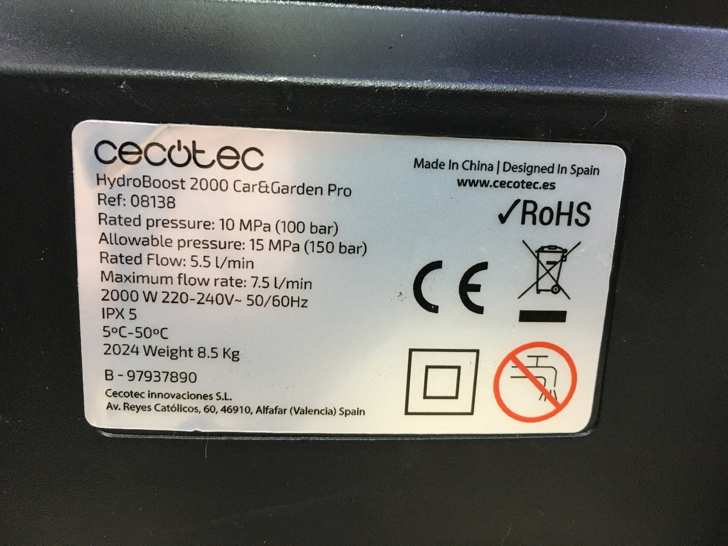 Cecotec 08138 Hochdruckreiniger HydroBoost 2000 Car&Garden Pro, 2000 W, I32074