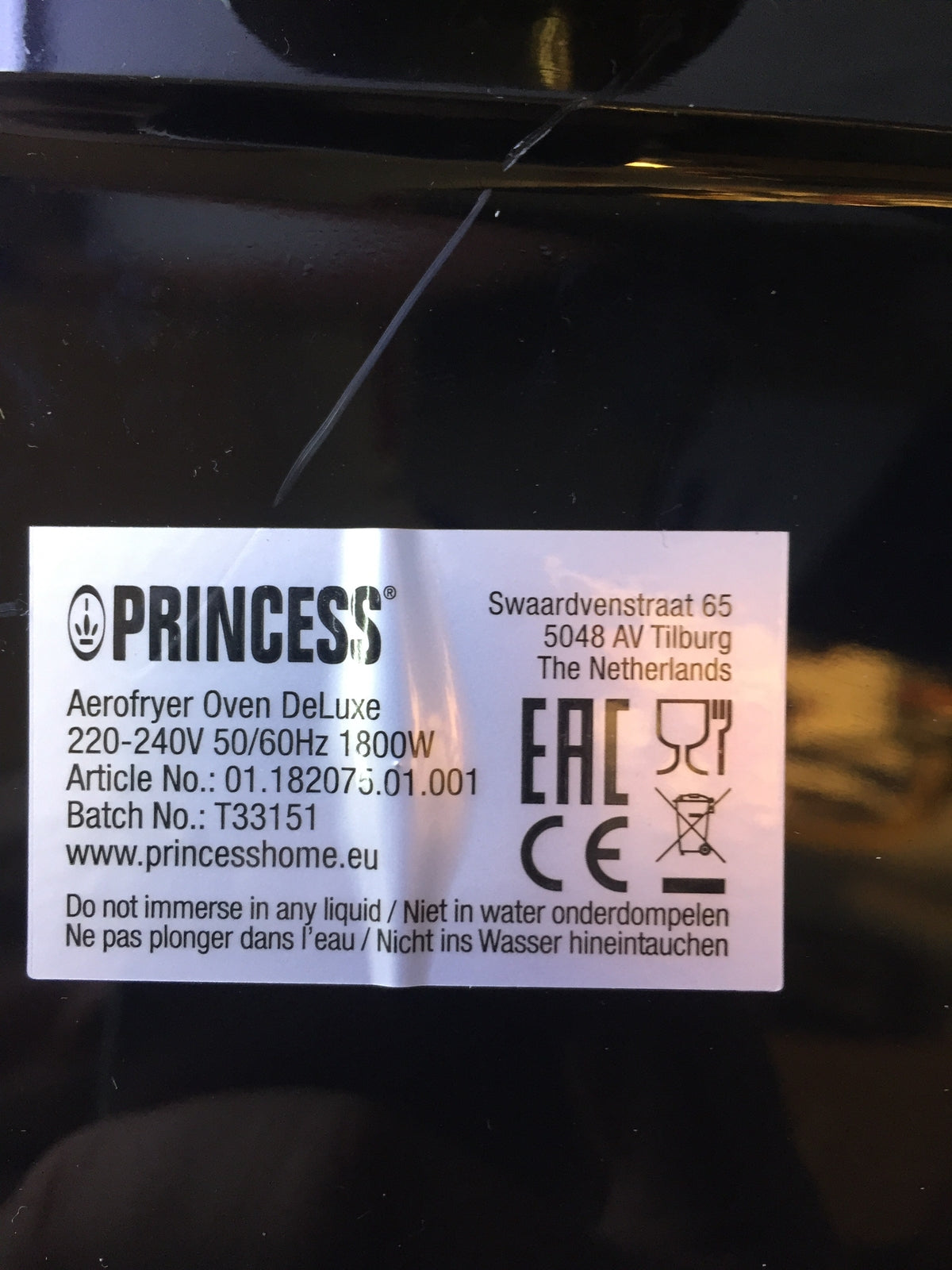 Princess Aerofryer Oven DeLuxe Oven Deep Fryer 01.182075.01.001, I29465