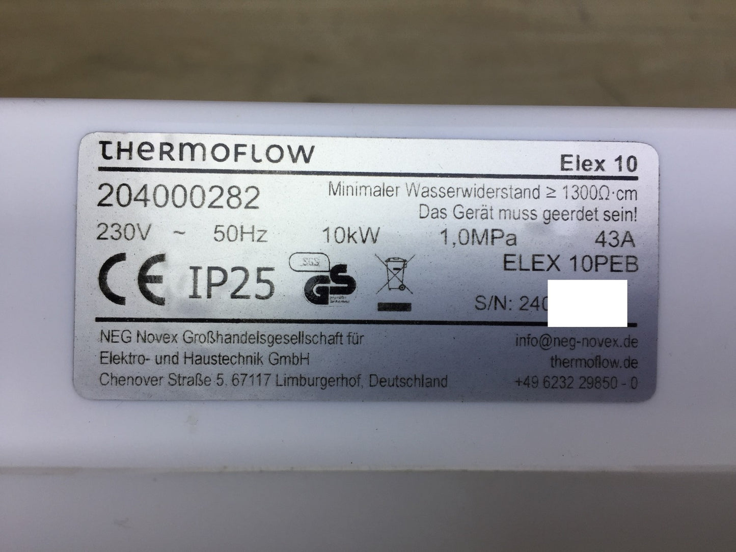 Thermoflow Elex 10 kW Durchlauferhitzer 230 V druckfest, EEK:A, I33306