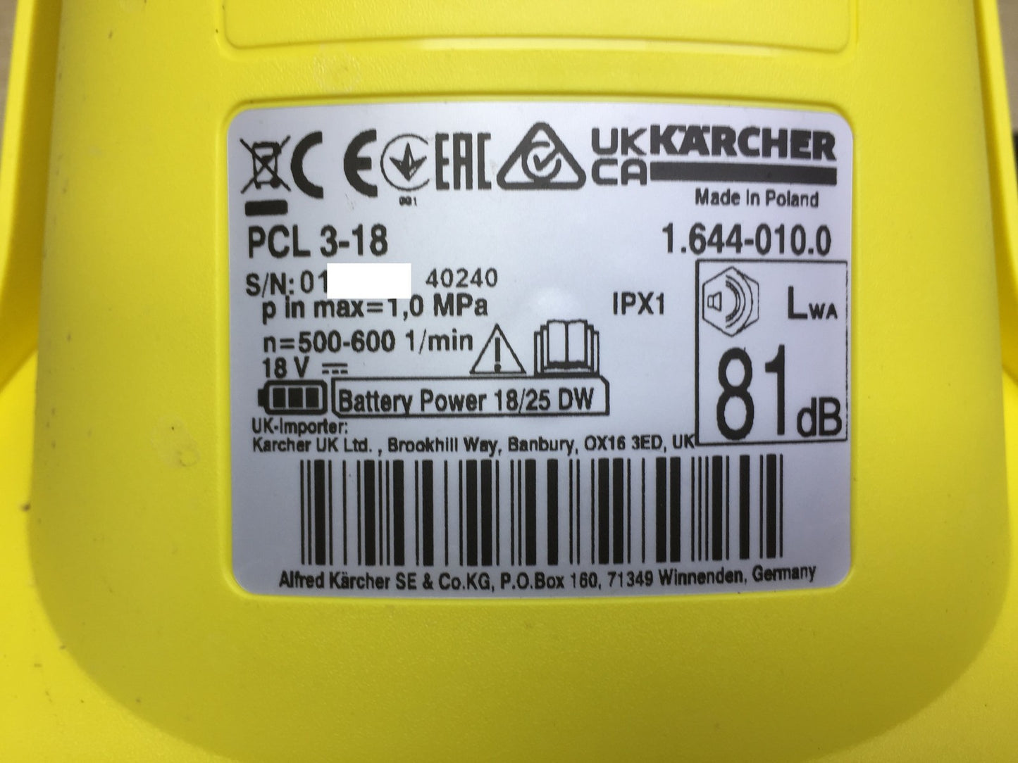 Kärcher 1.644-010.0 Cordless Patio Cleaner PCL 3-18 solo, I33033