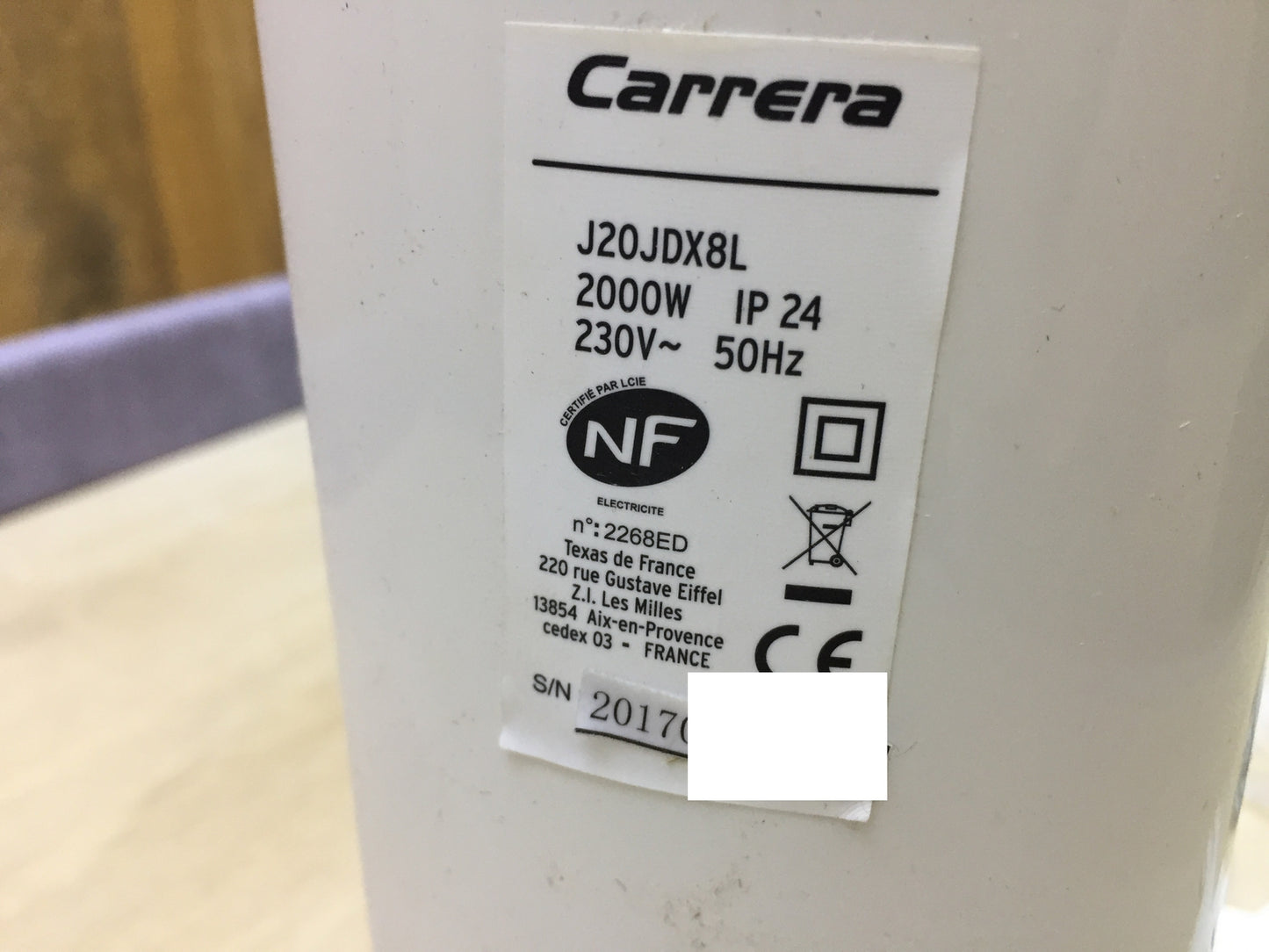 Carrera J20JDX8L radiator 2000W, white, I28219