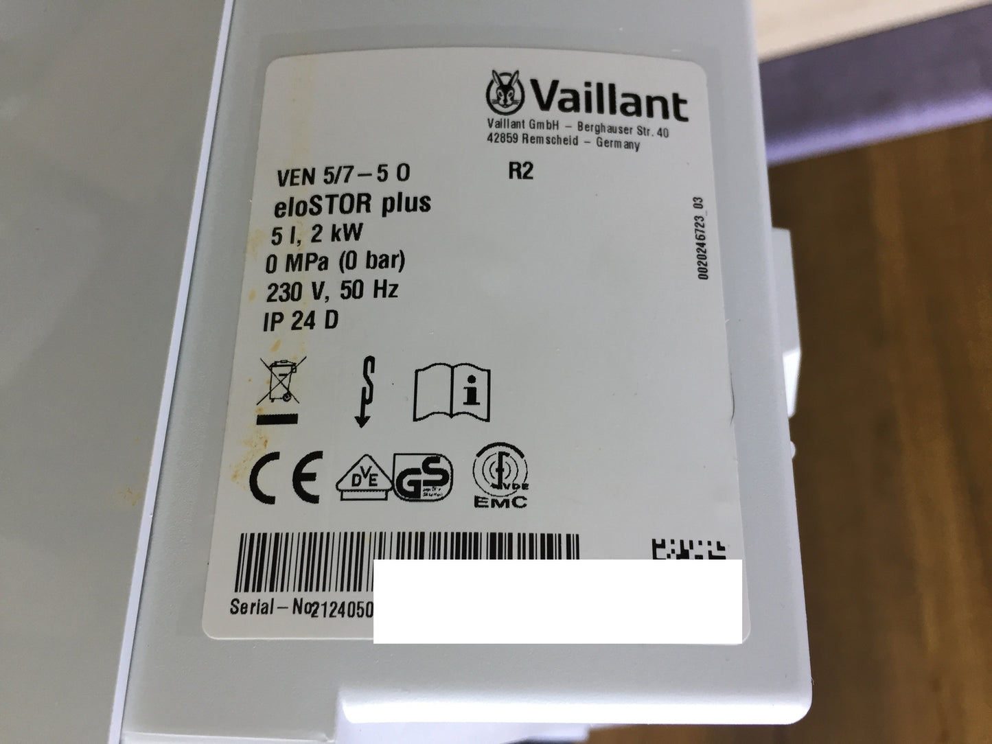 Vaillant eloSTOR plus Warmwasserspeiche VEN 5/7-5 O, 5 Liter, EEK:A, I27479