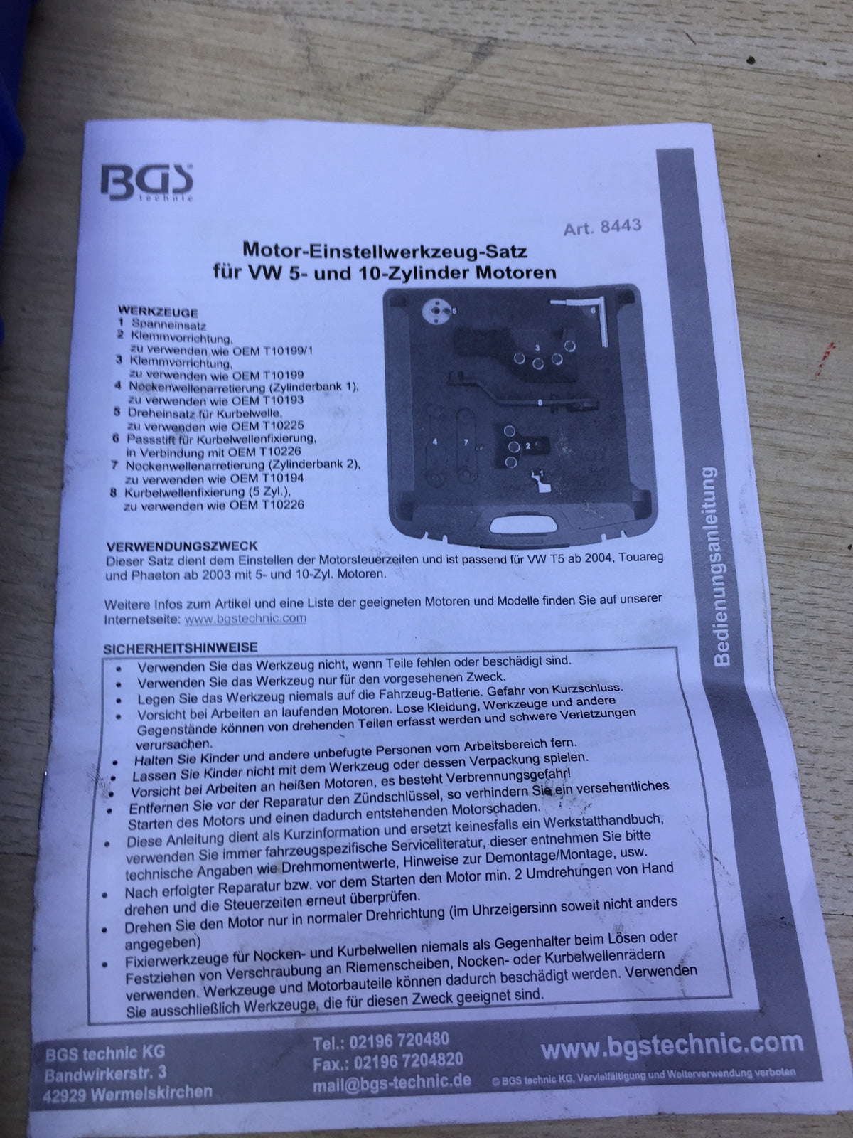 BGS 8443 Motor-Einstellwerkzeug-Satz für VAG 2.5, 4.9D, TDI PD, I31895
