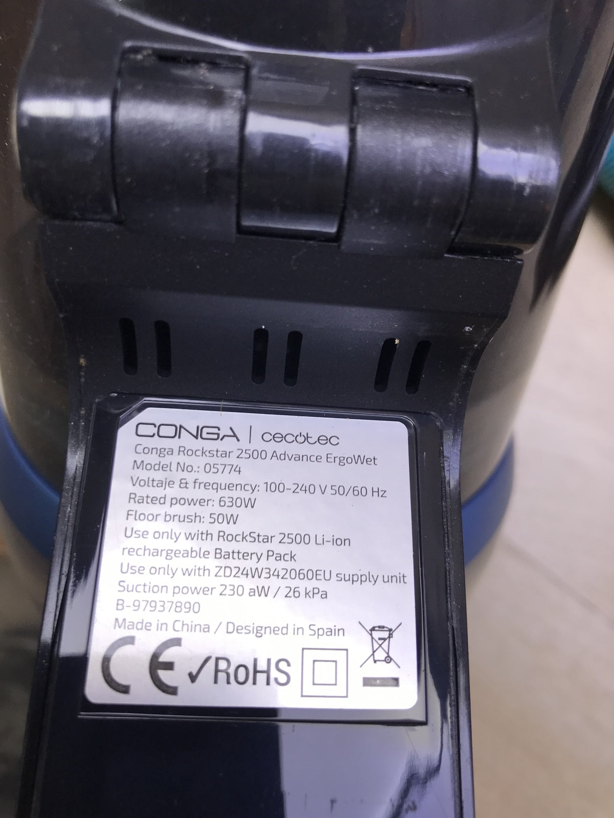 Cecotec Conga Rockstar 2500 Advance ErgoWet Cordless Vacuum Cleaner (05774), I29378