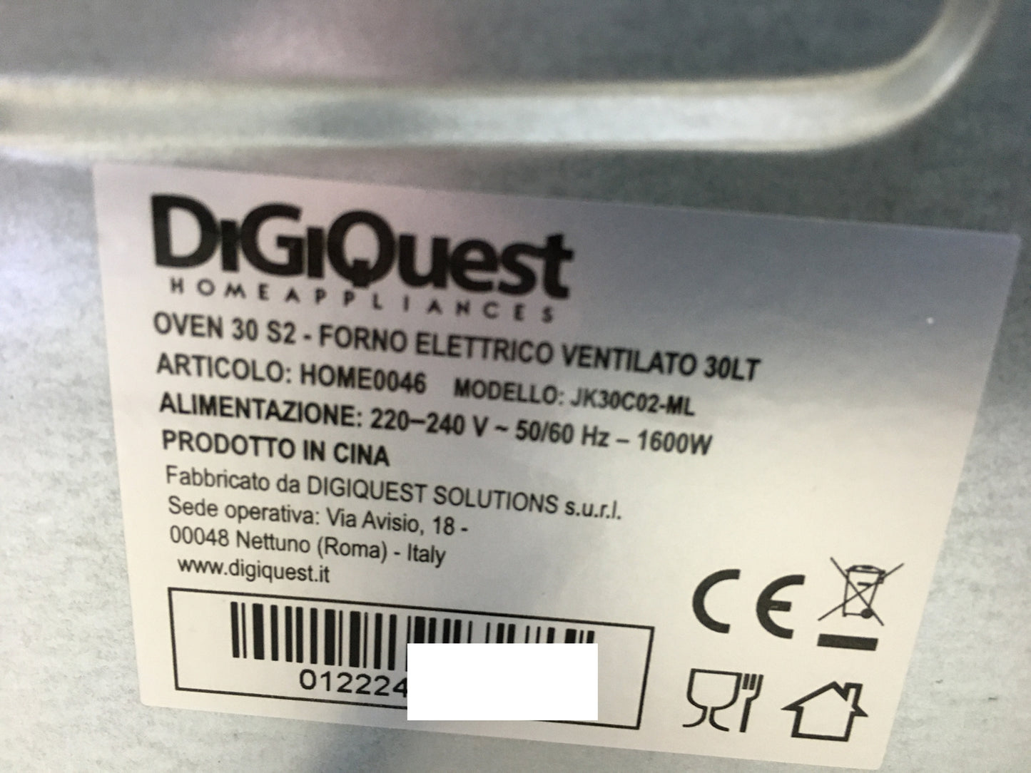DIGIQUEST Electric Oven OVEN 30 S2, 1600W, I29005
