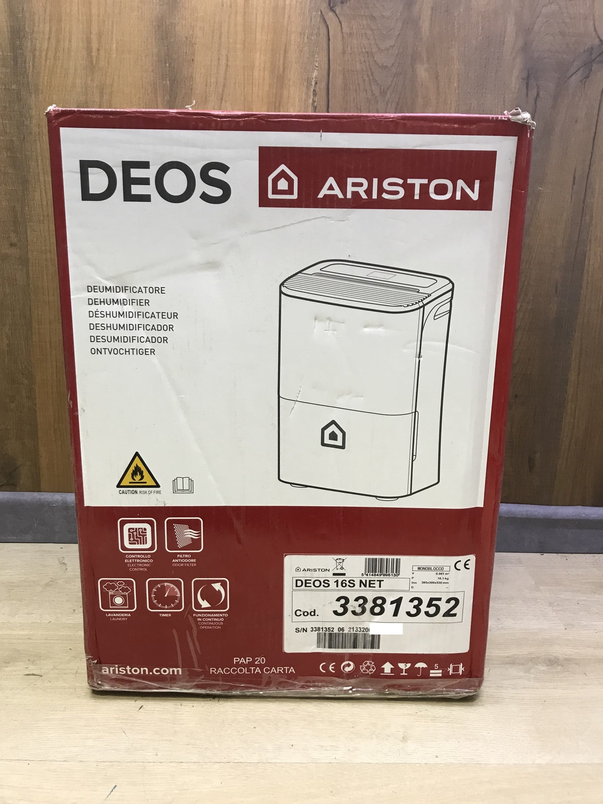 Ariston DEOS 16S NET Portable Dehumidifier 3381352, 430W, 16 L/day, I32323