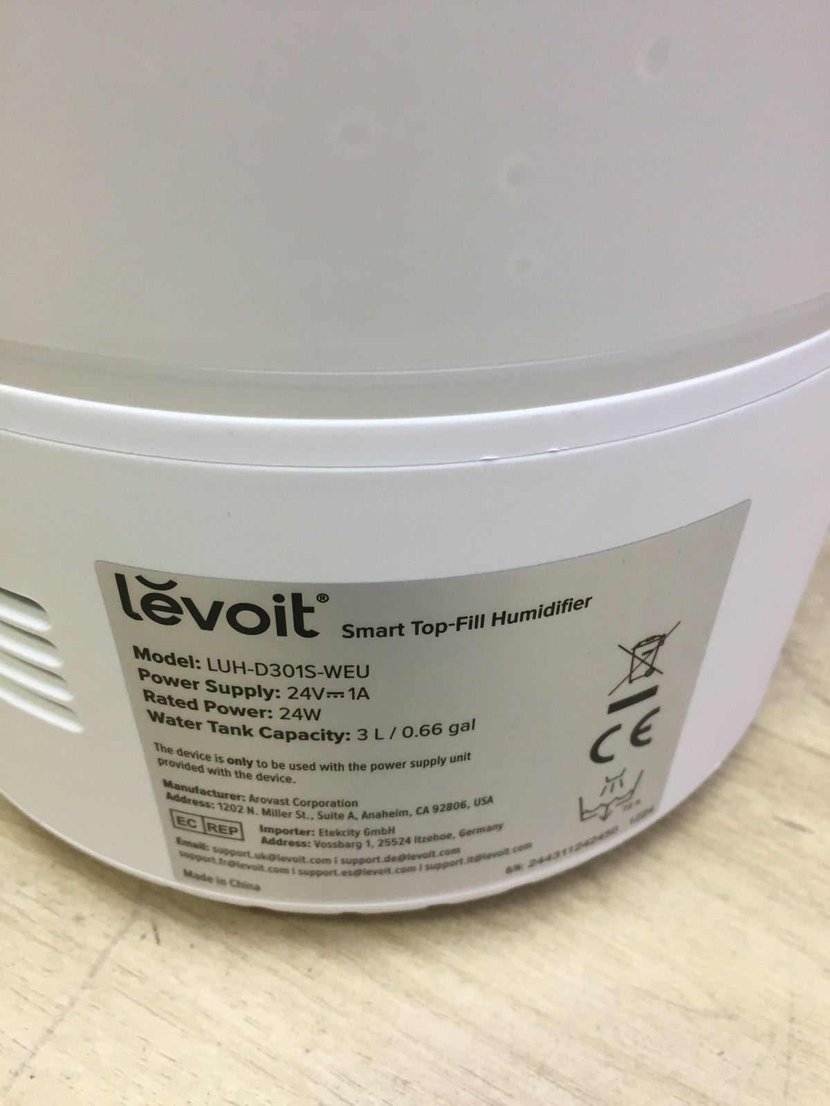 LEVOIT 3L Top Fill Luftbefeuchter LUH-D301S, I32032