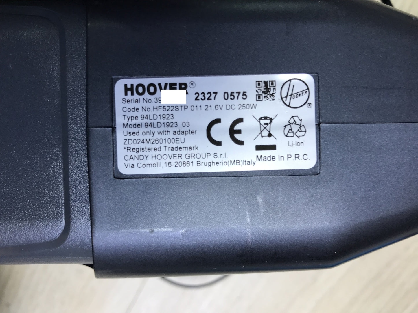 Hoover HF500 cordless vacuum cleaner HF522STP, I28878