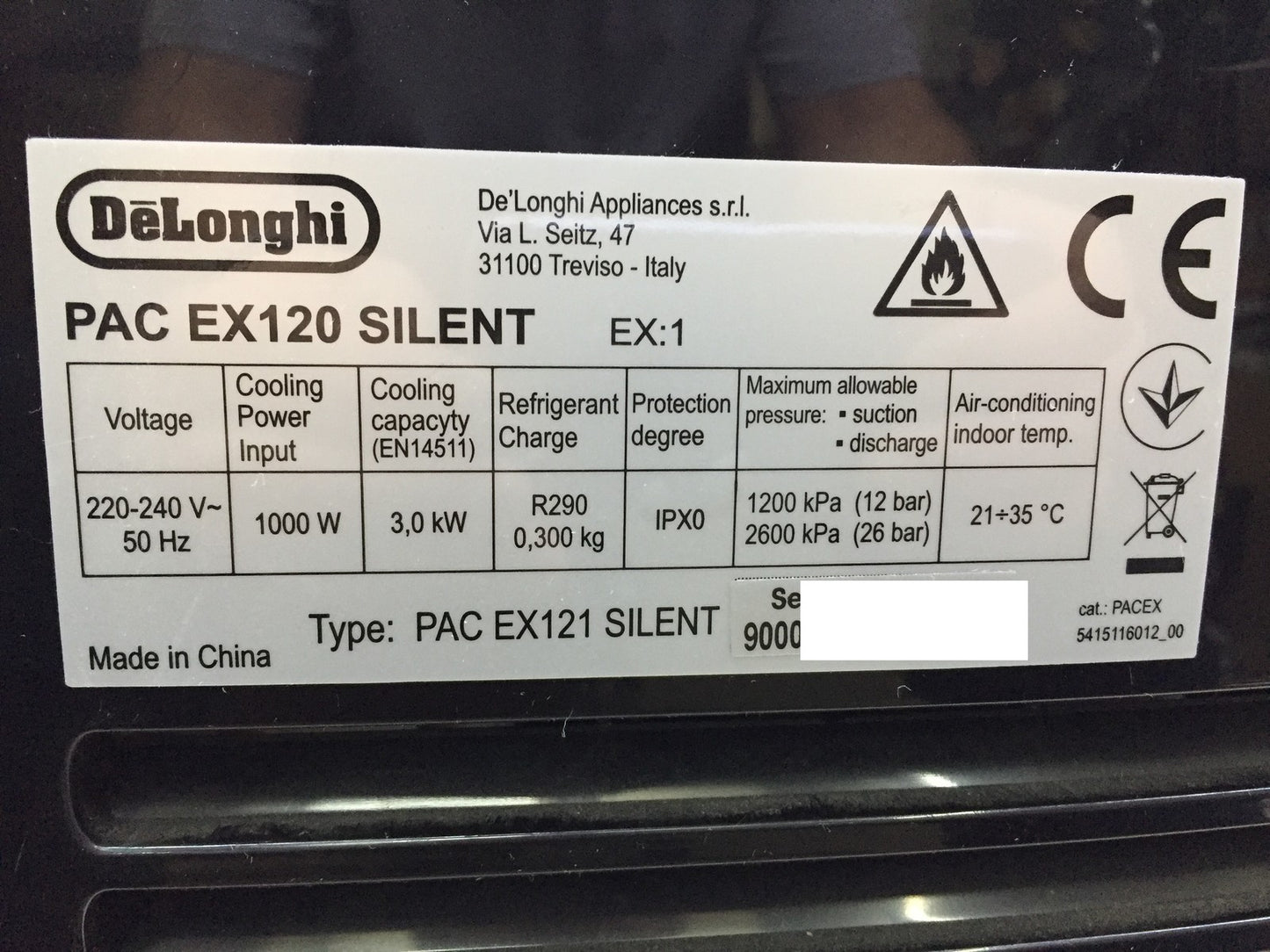 DeLonghi Pinguino PAC EX120 Silent mobile air conditioning unit, up to 110 m³ EEK A, I33121