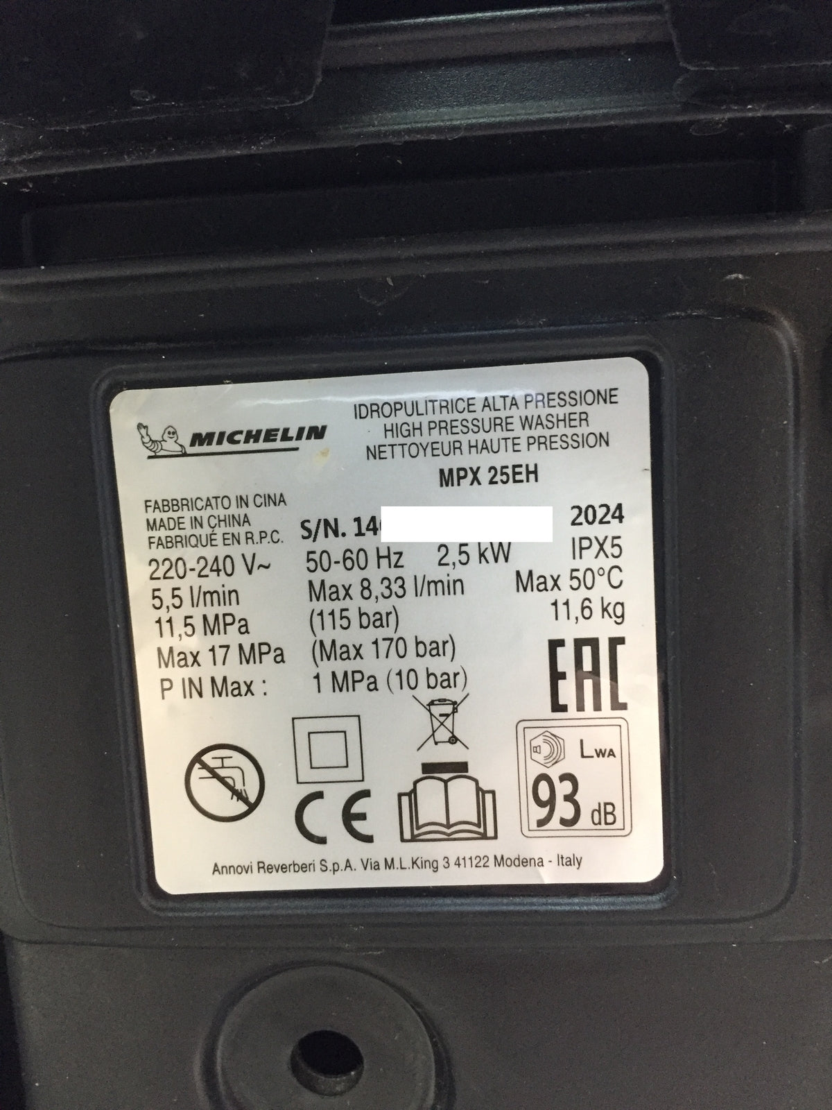 Michelin MPX25EH Hochdruckreiniger 2500W 170 bar 500 l/h, I30533