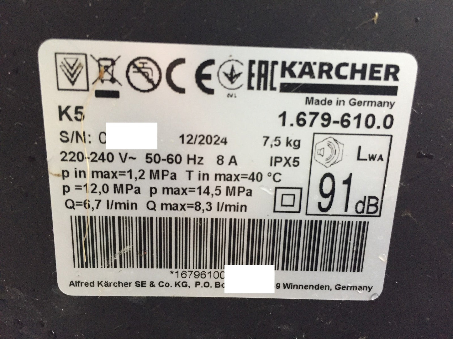 Kärcher Hochdruckreiniger K 5 FJ (1.679-610.0), Druck: max. 145 bar, I33760