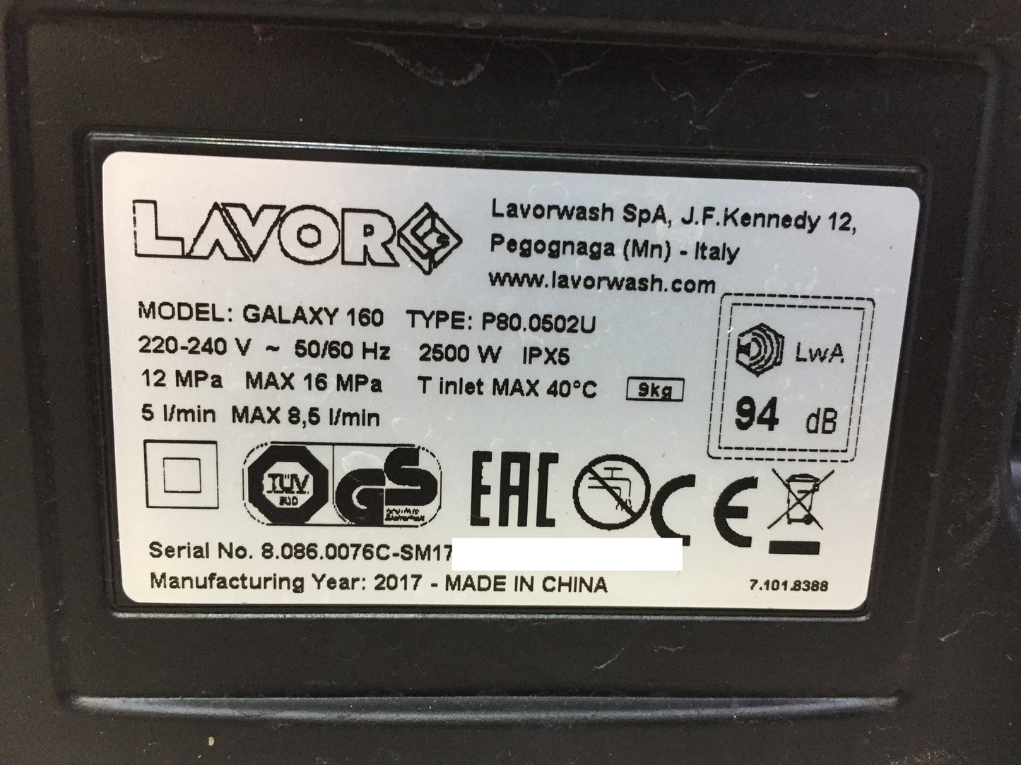 Lavor Galaxy 160 Hochdruckreiniger 160 bar 2500 W, I32813