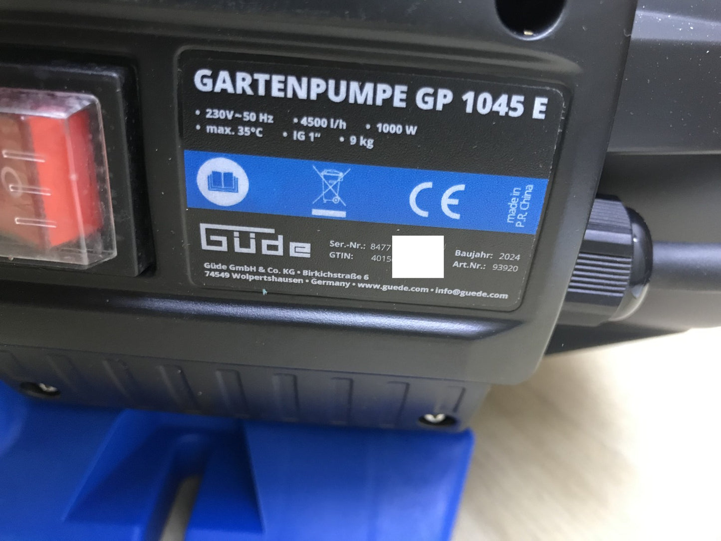 Güde garden pump GP 1045 E (93920), 1000 W, 4500 l/h, I32996