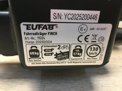 EUFAB Finch Fahrradträger 11584, für 2 Fahrräder, Auto-Heckträger