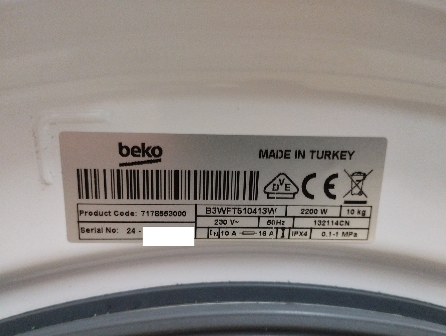 Beko B3WFT510413W Freistehende Waschmaschine 10 kg 1400 U-Min, I39402