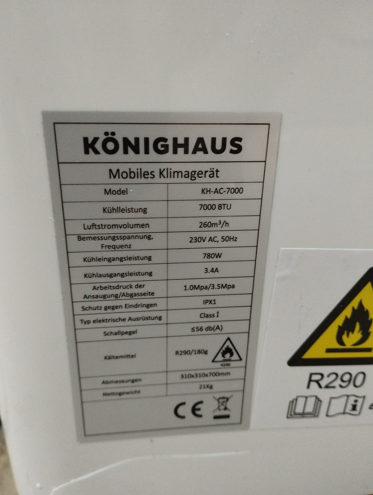 Könighaus mobile Klimaanlage KH-AC-7000, 7000BTU, Klimagerät, I39772