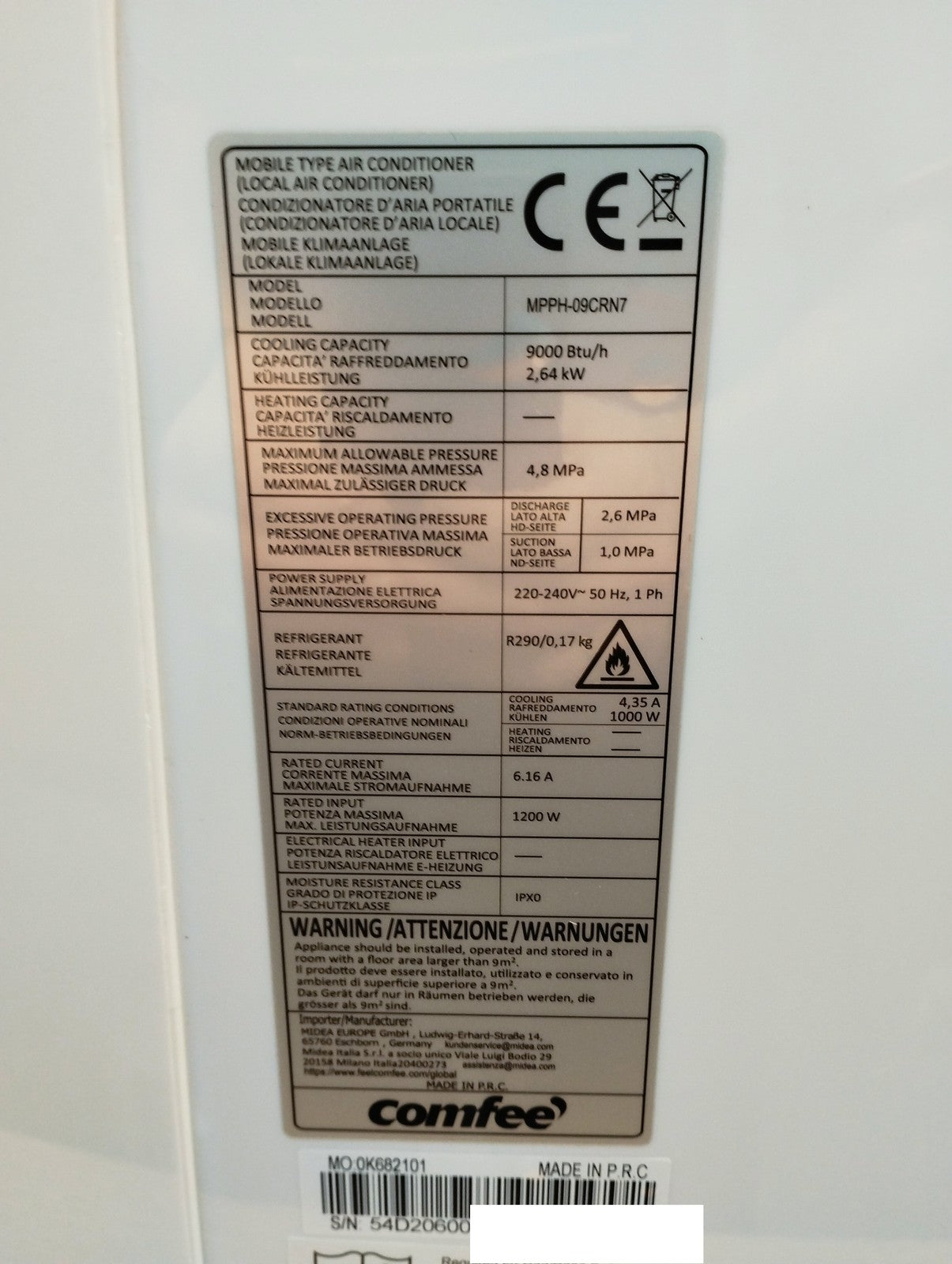 Comfee MPPH-09CRN7 Mobile Klimaanlage 9.000 BTU/h Klimagerät EEK: A I39665