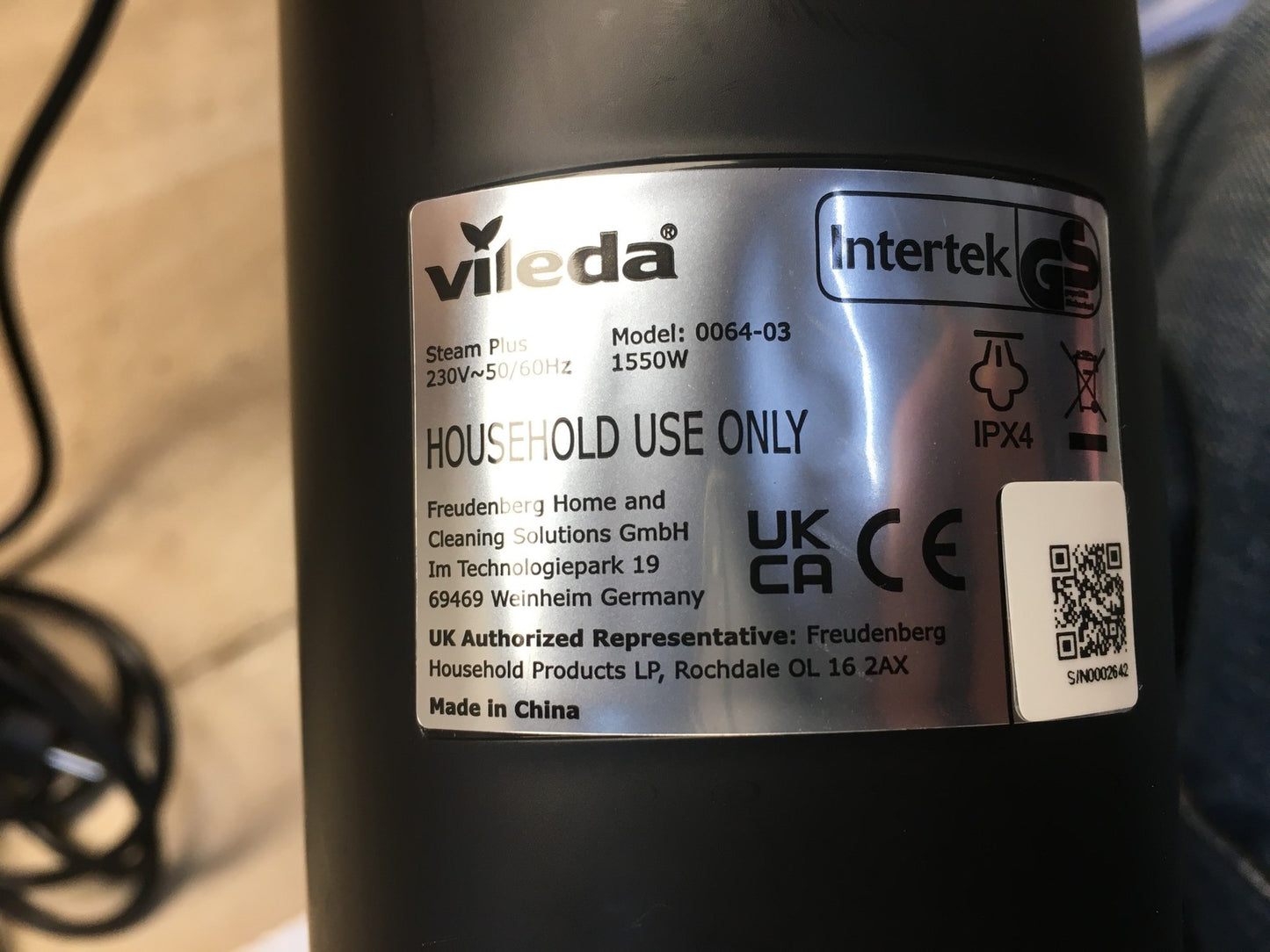 Vileda Steam Plus Dampfreiniger 0064-03, 1550W, I38897